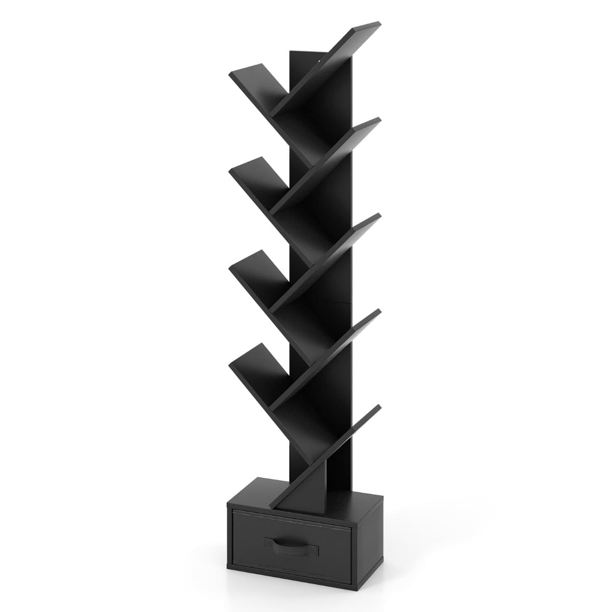 CostwayÉtagère à 10 Niveaux avec Tiroir Étagère de Rangement au Sol pour CD DVD et Livres pour Chambre Salon et Bureau à Domicile Noir