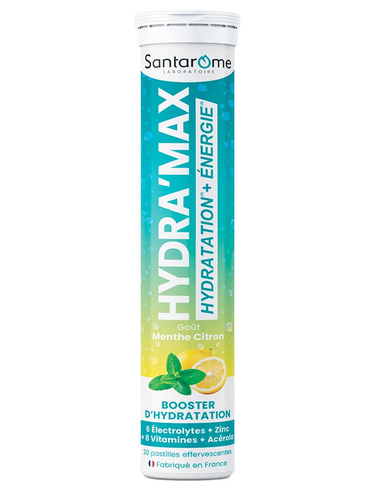 Santarome Hydra'Max Solution d'Hydration - Citron Fraise - 20 Comprimés - Goût : Menthe-Citron