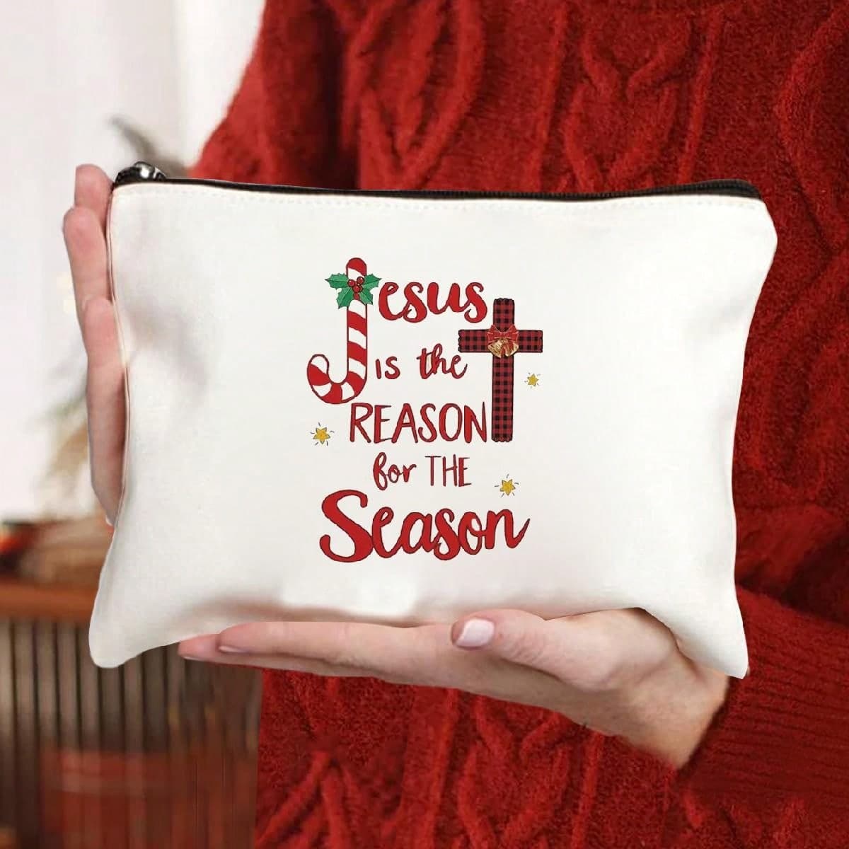 Trousse à cosmétiques, sac de rangement avec impression créative de chapeau de lettres de Jésus, une trousse à cosmétiques qui représente votre