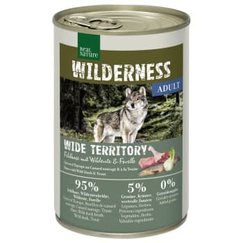 REAL NATURE WILDERNESS Nourriture humide Chien Adulte Wide Territory lièvre, canard sauvage et truite 6x400 g